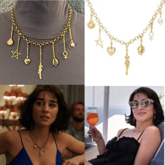 The White Lotus Lucia Greco 7 Detachable Gold Charms Necklace, Handmade Replica - Picture 3 of 16